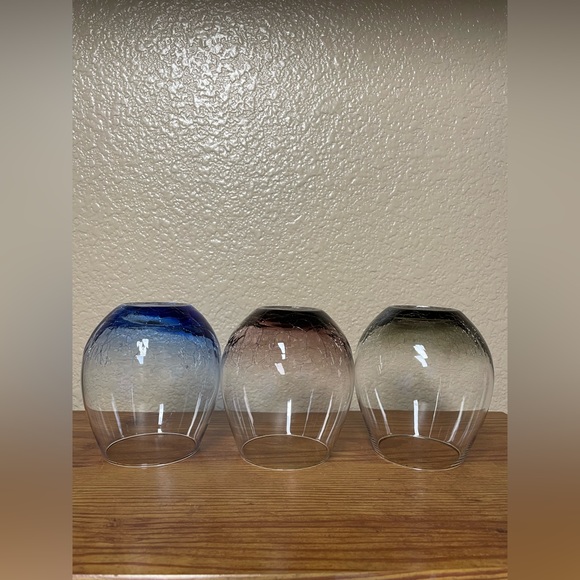 3 Pier 1 Blue Plum & Avocado colors of Crackle Glass Stemless Wine Glasses 16oz. - Picture 9 of 9
